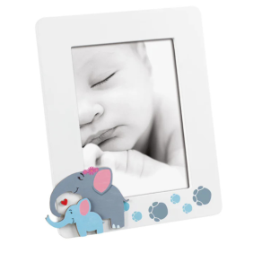 Cornice Portafoto Mascagni Casa Elefanti 13x18 in Legno Bianco per Foto Neonato e Bambino