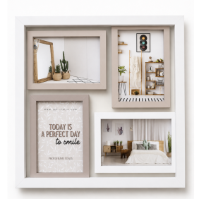 Cornice Multipla ZEP in Legno 4 Foto 10x15 cm – Portafoto Multiplo da Parete Bianco Moderno