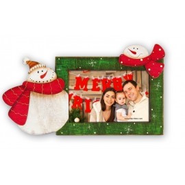 Cornice Portafoto Natalizia 10x15 Orizzontale in Legno Verde con Pupazzo di Neve 3D