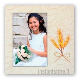 Cornice Fotografica Comunione Avorio Portafoto Nives Foto 10x15 con Spighe di Grano