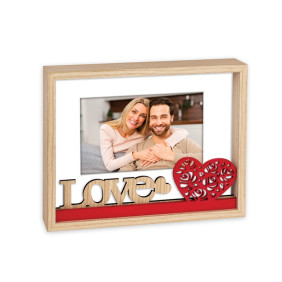 Cornice Legno 10x15 Scritta Love e Cuori - Portafoto per San Valentino Cuore 3D Regalo perfetto per Fidanzati