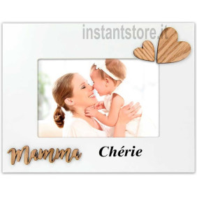 Cornice Mamma Foto 10x15 - Portafoto Bianco Festa della Mamma Bianco Cuori in Legno