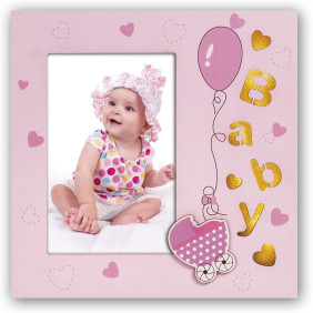 Cornice Bimba Rosa Foto 10x15 - Portafoto Battesimo, 1 Anno, 1 mese, Nascita Bambina con Scritta Baby Luminosa