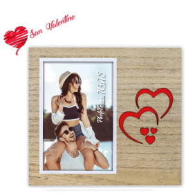 Cornice Cuore per Innamorati Foto 10x15 - Portafoto in Legno con Cuoricini Rossi per San Valentino e Fidanzati